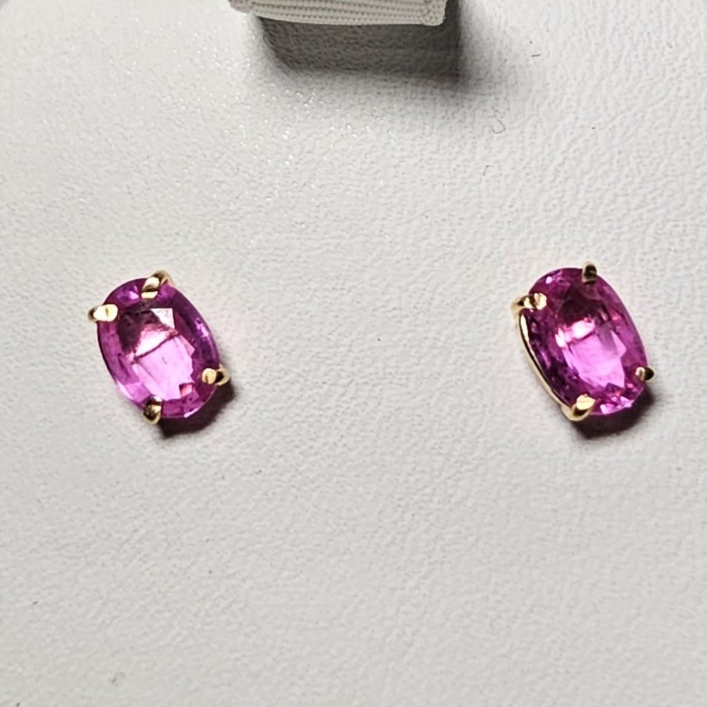 Pink Sapphire gemstone stud earrings 14k